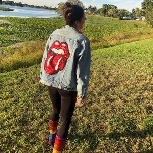 Oversized denim Rolling Stones sequin jacket